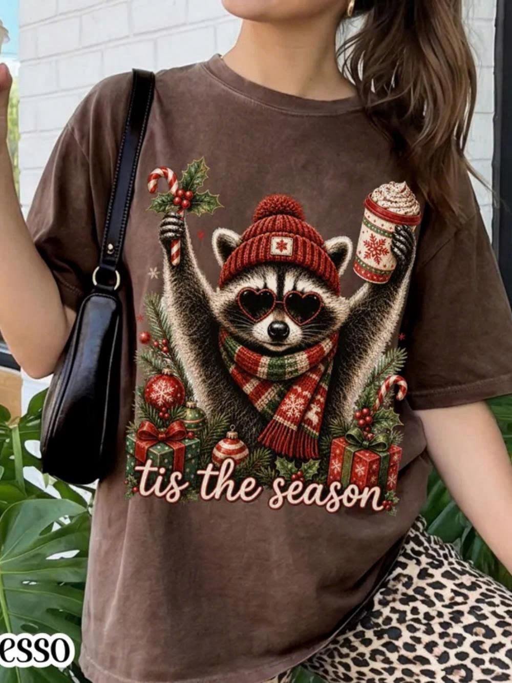 Dark chocolate Holiday Raccoon 'Tis the Season Tee